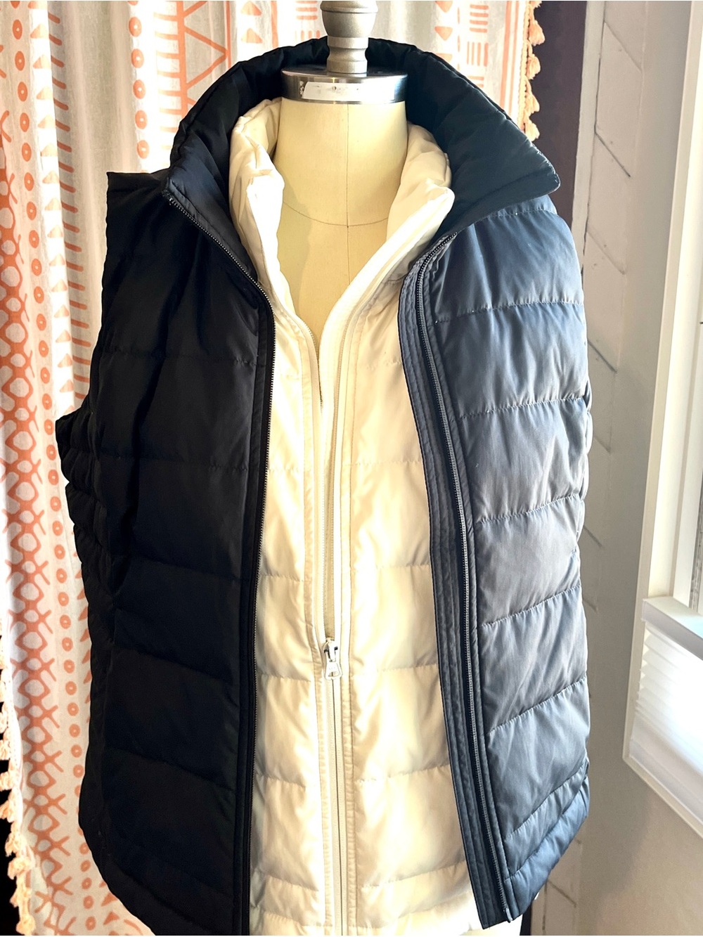 Lands’ End Women’s Down Vest -  Black and Ivory Pair